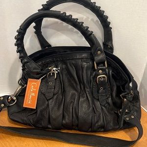 Carla Mancini vintage new distressed leather urban rich showstopper zipper bag